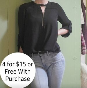 SALE Black Zip-Up Blouse